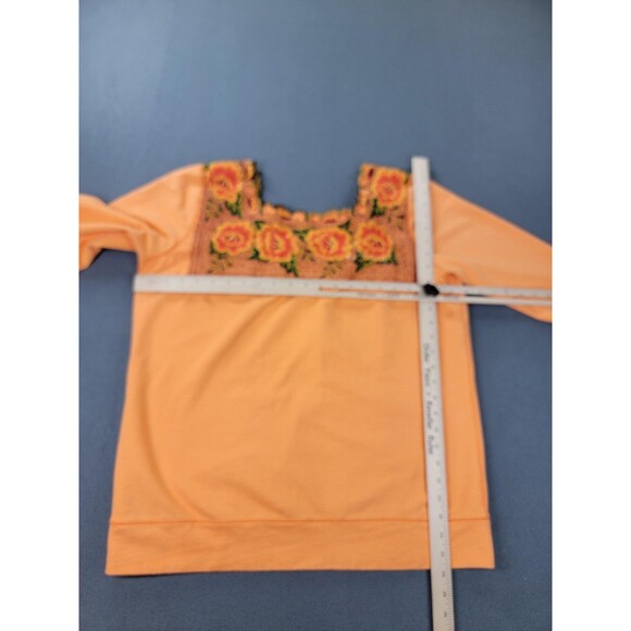 Lucky Brand Sweatshirt Womens XL Orange Embroidered Floral Square Neck Boho - Picture 8 of 12